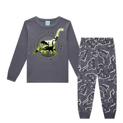 Imagem de Pijama Kyly infantil longo masculino 100% algodão com estampa de dinossauro que brilha no escuro