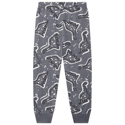 Imagem de Pijama Kyly infantil longo masculino 100% algodão com estampa de dinossauro que brilha no escuro