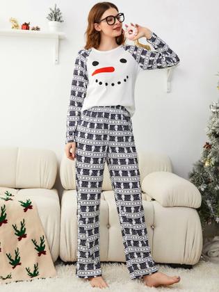 Imagem de Pijama Laqeyko Cute Snowman feminino de manga comprida de Natal GG