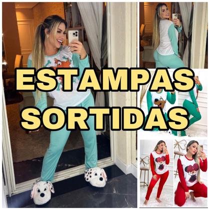 Imagem de Pijama Longo Feminino Adulto Malha Manga Comprida Calça Lingerie Feminino Confortável Dormir Atacado Inverno Frio Quente