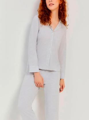 Imagem de Pijama Longo Hering Intimates 7CYH Feminino Botões Algodão T. P/XG