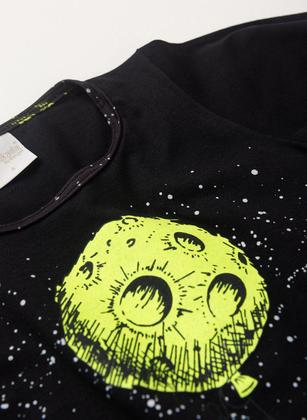 Imagem de Pijama Longo Infantil Menino Preto Blusa e Calça Astronauta Lunar Brilha No Escuro