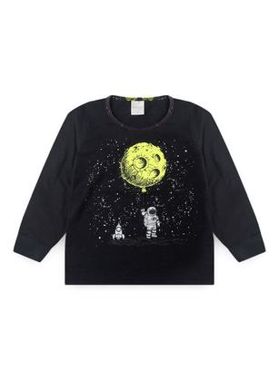 Imagem de Pijama Longo Infantil Menino Preto Blusa e Calça Astronauta Lunar Brilha No Escuro