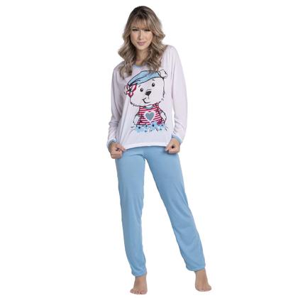 Imagem de Pijama Longo Malha Estampado Feminino Inverno Blusa e Calça