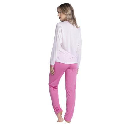 Imagem de Pijama Longo Malha Estampado Feminino Inverno Blusa e Calça