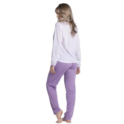 Imagem de Pijama Longo Malha Estampado Feminino Inverno Blusa e Calça