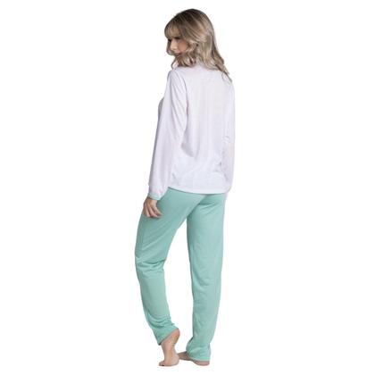 Imagem de Pijama Longo Malha Estampado Feminino Inverno Blusa e Calça