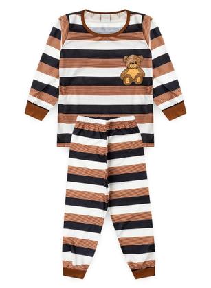 Imagem de Pijama Longo Marrom Infantil Menino Ursinho com Listras