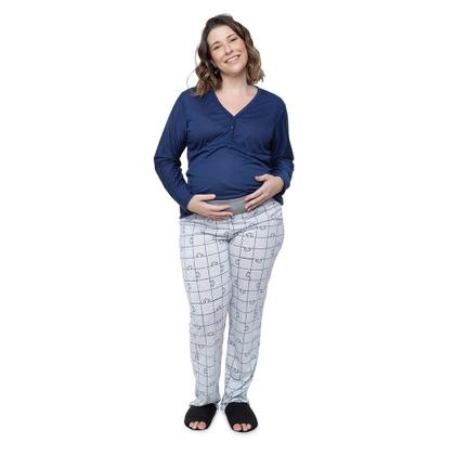 Imagem de Pijama Longo Maternidade com Botões estampa Snoopy Linda Gestante