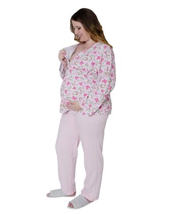 Imagem de Pijama Longo Moletinho Flanelado Pós Parto Linda Gestante