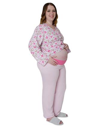 Imagem de Pijama Longo Moletinho Flanelado Pós Parto Linda Gestante