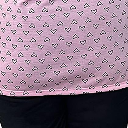 Imagem de Pijama Longo Plus Size Maternidade Rosa Coração Linda Gestante