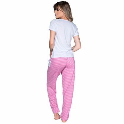 Imagem de Pijama Longo Vekyo Modas Estampada Manga Curta Feminino Calça e Com Bolso Inverno