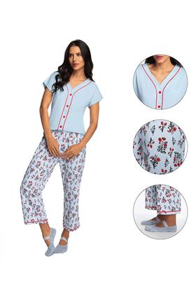Imagem de Pijama Lupo Floral Midi com Botões Azul