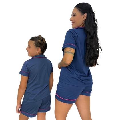 Imagem de Pijama Mae e Filha Americano Blusa com Gola e Short Brenda-c17 COMBO MAE E FILHA BRENDA