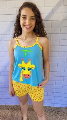 Imagem de Pijama Mãe E Filha Baby doll Verão Adulto Infantil Girafa