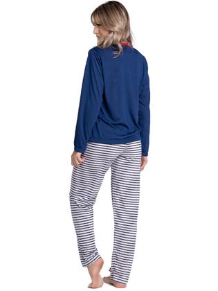 Imagem de Pijama Malha Feminino Longo Âncora Calça e Blusa Inverno