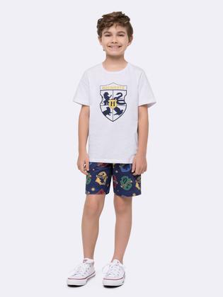 Imagem de Pijama Manga Curta Hogwarts Masculino Infantil com Estampa Metalizada