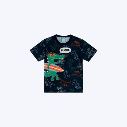 Imagem de Pijama Manga Curta Jacaré Brilha No Escuro Infantil Menino Kyly 1001156 Azul Marinho