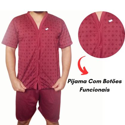 Imagem de pijama masculino aberto com botões manga curta e Short Verão