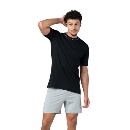 Imagem de Pijama Masculino Camiseta Short Curto Verão Dormir Adulto Keeper Preto Mescla GG