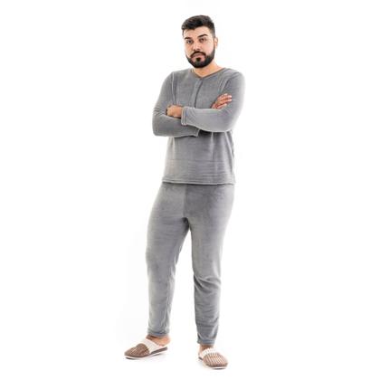 Imagem de Pijama Masculino de plush Quentinho Fleece grosso para Frio Intenso Neve Inverno