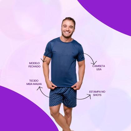 Imagem de Pijama Masculino Diones com Camiseta Lisa e Shorts Estampado