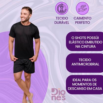 Imagem de Pijama Masculino Diones com Camiseta Lisa e Shorts Estampado