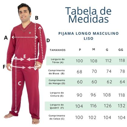 Imagem de Pijama Masculino Longo Liso Inverno Adulto 