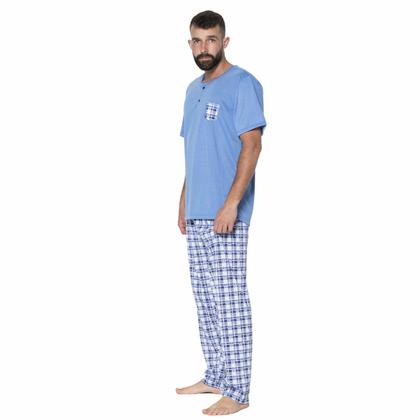 Imagem de Pijama Masculino Vekyo Modas Adulto Blusa Manga Curta Lisa Calça Longa Comprida Estampada Roupa de Dormir