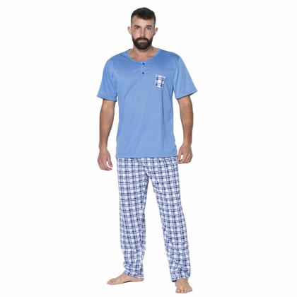 Imagem de Pijama Masculino Vekyo Modas Adulto Blusa Manga Curta Lisa Calça Longa Comprida Estampada Roupa de Dormir