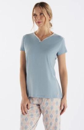 Imagem de Pijama meia manga em meia malha com capri em malha rotativa feminino