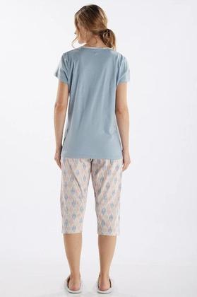 Imagem de Pijama meia manga em meia malha com capri em malha rotativa feminino