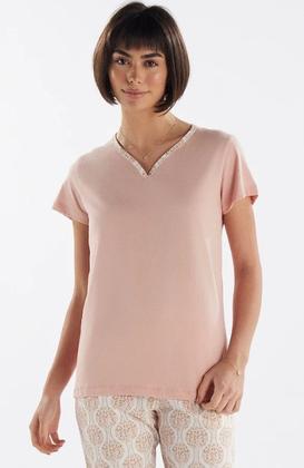 Imagem de Pijama meia manga em meia malha com capri em malha rotativa feminino