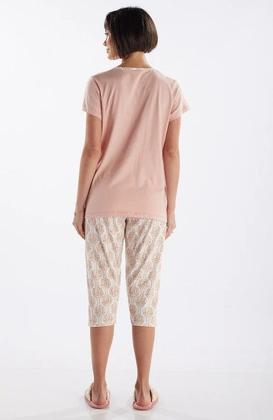 Imagem de Pijama meia manga em meia malha com capri em malha rotativa feminino