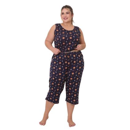 Imagem de Pijama Plus Size Capri Regata Verão Bermuda