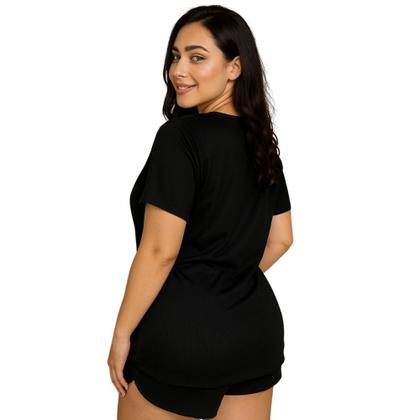 Imagem de Pijama Plus Size de Suede Canelado Blusa e Short Baby Doll 50 52 54 56 - c2 JULIANA