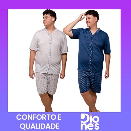 Imagem de Pijama Plus Size Diones Com Botões e Estampa Masculino