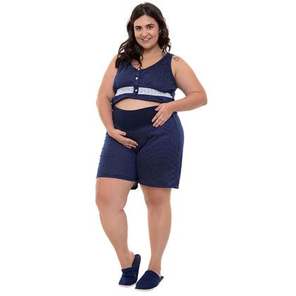 Imagem de Pijama Plus Size Short Doll Regata Maternidade em Poá Linda Gestante