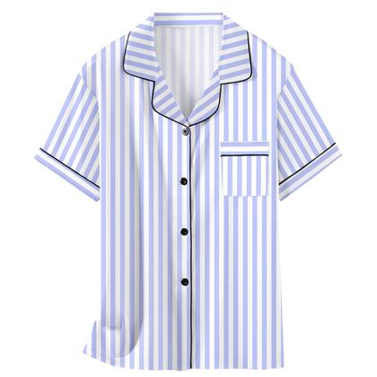 Imagem de Pijama Schbbbta Satin para meninas de manga curta de 5 a 6 anos, azul marinho claro