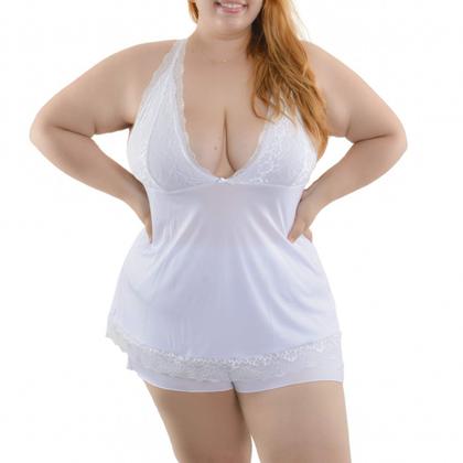 Imagem de Pijama Short Doll Plus Size Costa Nadador em Liganete com Renda Santa Passion .