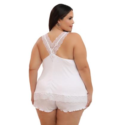 Imagem de Pijama Short Doll Plus Size Costa Nadador em Liganete com Renda Santa Passion .