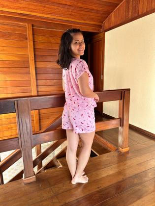 Imagem de Pijama Verão Conjunto Suede Manguinha Baby Doll Short Doll Estampado