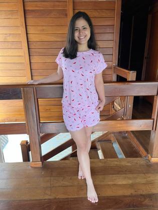 Imagem de Pijama Verão Conjunto Suede Manguinha Baby Doll Short Doll Estampado