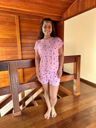 Imagem de Pijama Verão Conjunto Suede Manguinha Baby Doll Short Doll Estampado