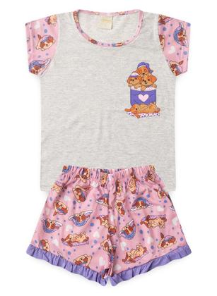 Imagem de Pijama Verão Menina Mescla Blusa e Shorts com Babado Cachorrinhos