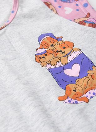 Imagem de Pijama Verão Menina Mescla Blusa e Shorts com Babado Cachorrinhos
