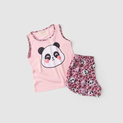 Imagem de Pijama Verão Menina Rosa Regata e Shorts Panda