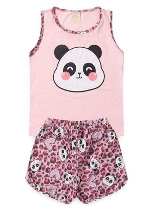 Imagem de Pijama Verão Menina Rosa Regata e Shorts Panda