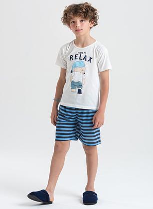 Imagem de Pijama Verão Menino Infantil Natural Camiseta e Bermuda Urso Relax